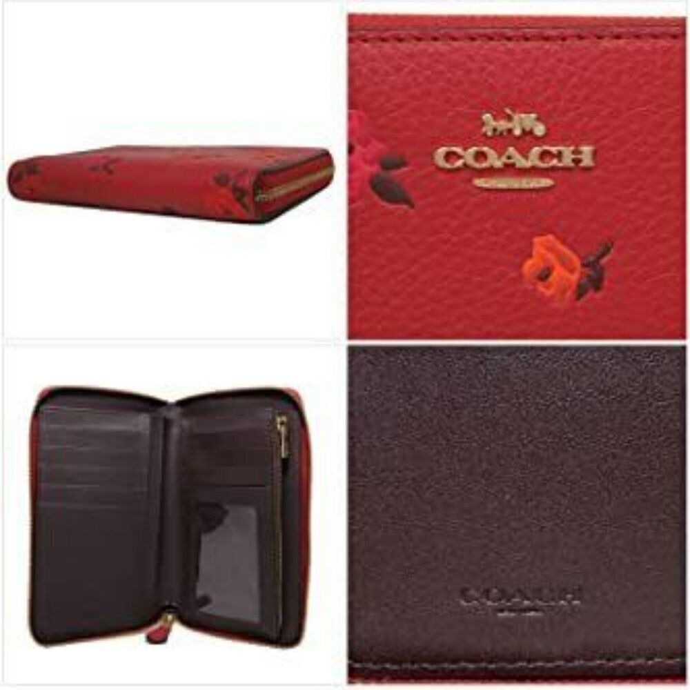 Coach Peony Print Medium ID Zip Wallet CF309 IMP2Z (Red Apple Multi) NWT - Picture 2 of 2